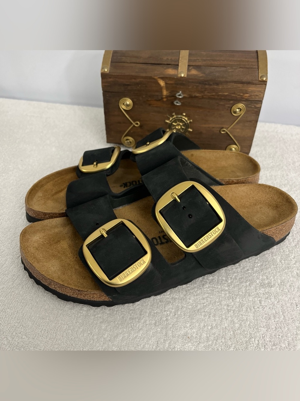 Birkenstock Arizona Big Buckle Sandal Black Nubuck Leather Women’s Size 10 USA - Picture 11 of 12